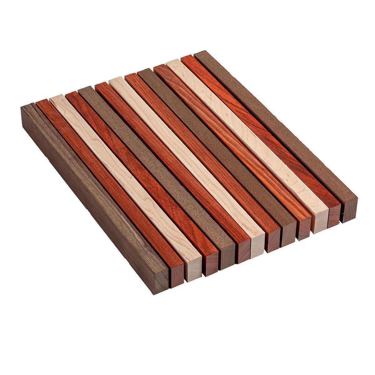 Wooden cutting board with striped pattern on a white background