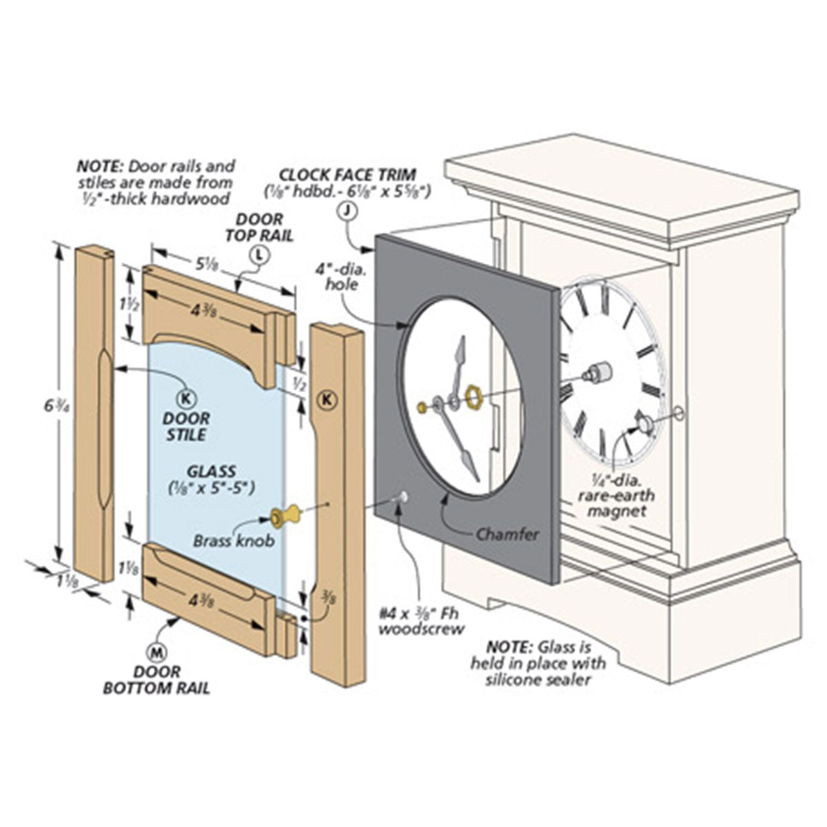 Woodsmith Classic Mantel Clock Standard Plan & Premium Shop Drawings