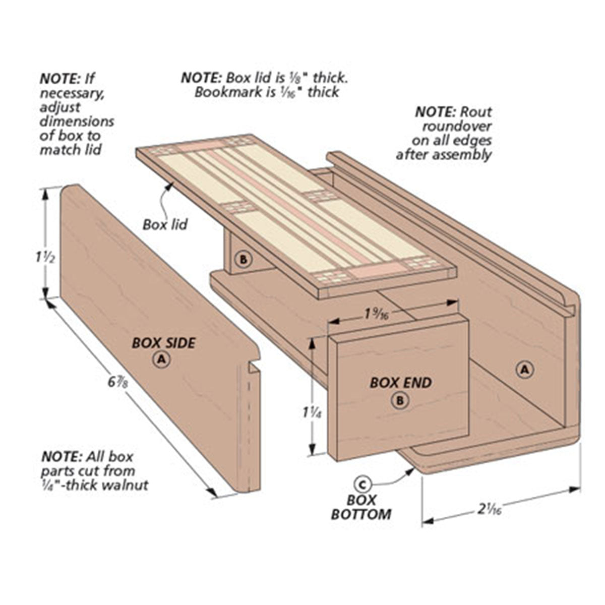 Woodsmith Box, Bookmark & Coasters Set Plan