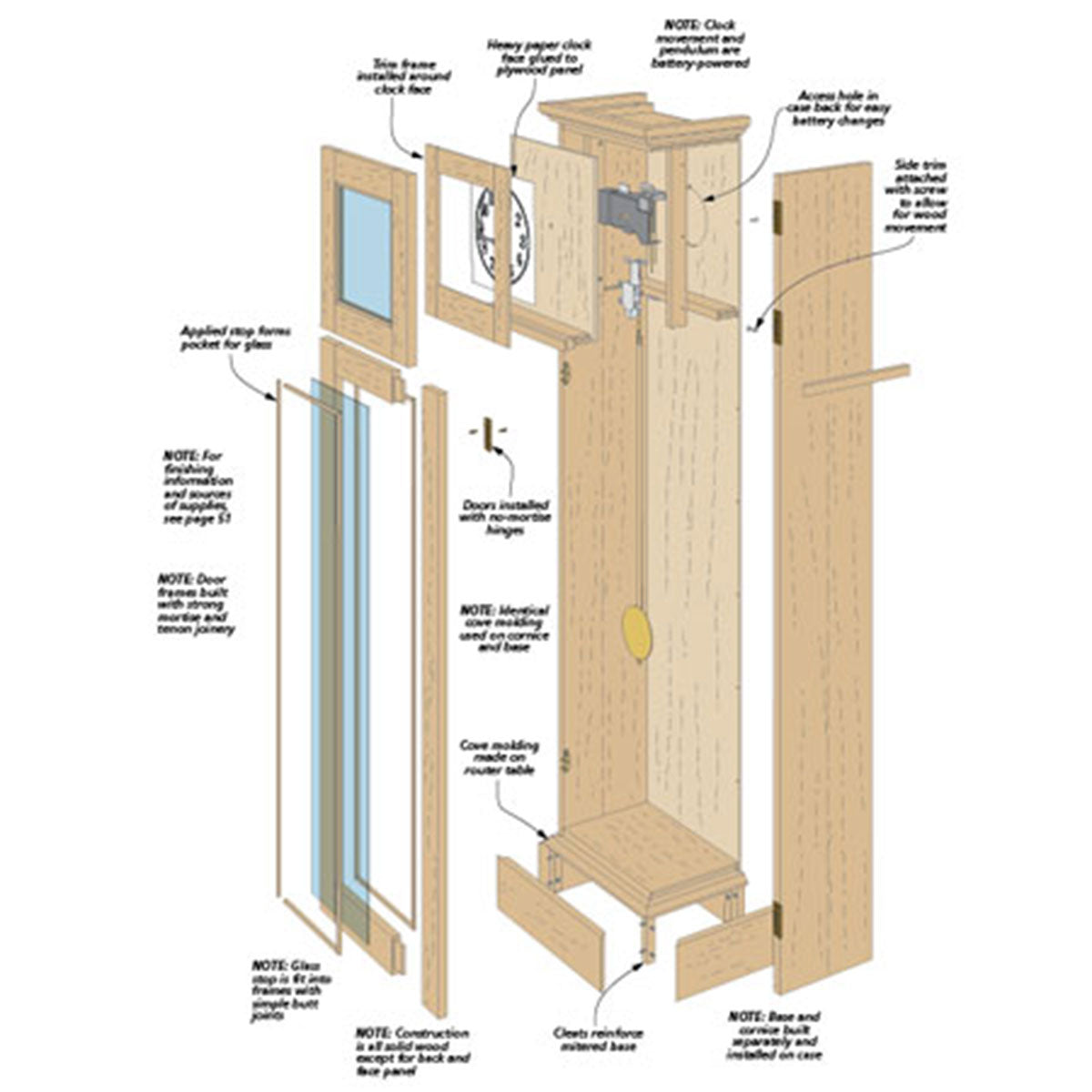 Woodsmith Shaker-Style Tall Clock Standard Plan & Premium Shop Drawings