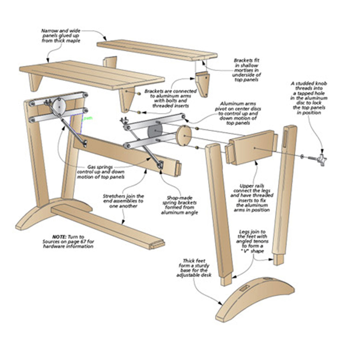 Woodsmith Adjustable Desk Standard Plan & Premium Shop Drawings